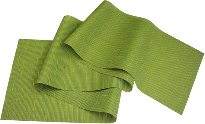 PIGCHCY Elegant Placemats and Table Runner, Washable Durable Plastic, 6pcs Placemats + 1pcs Runner, Sage Green