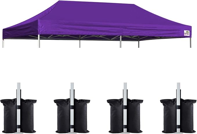 Eurmax USA 10x20 Pop Up Canopy Replacement Canopy Tent Top Cover, Instant Canopy Top Cover ONLY, Choose 30 Colors,Bonus 4PC Pack Weight Bag (10x20, Purple)