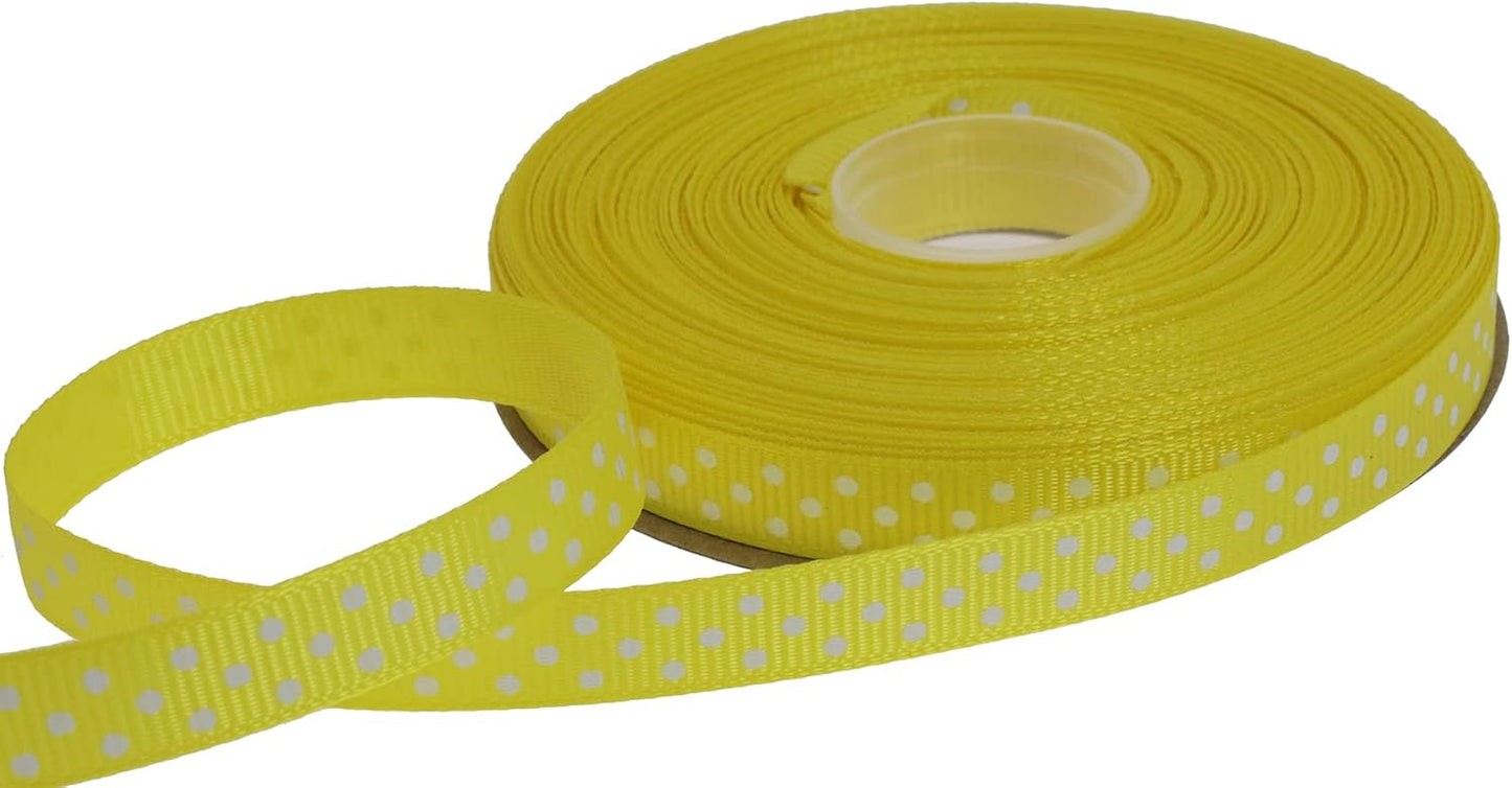 Polka Dot Grosgrain Ribbon 25 Yard Each Roll 100% Polyester (3/8", Yellow)
