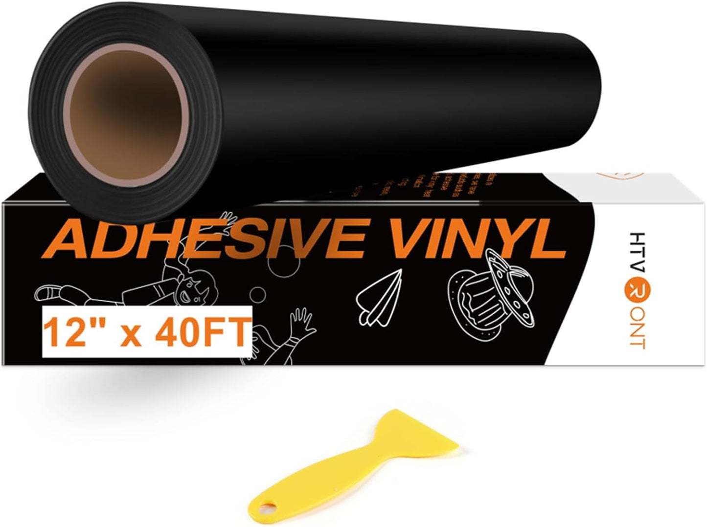 HTVRONT Black Permanent Vinyl, 12" x 40 FT Black Adhesive Vinyl Roll for All Cutting Machine, Silhouette, Cameo Cutters, Signs, Scrapbooking, Craft, Die Cutters