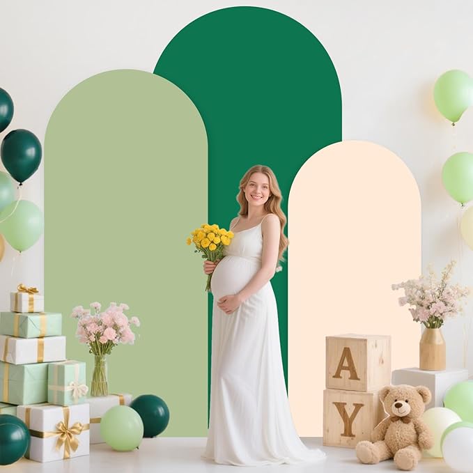 MODFUNS Set of 3 Arch Backdrop Cover 6&6.6&7.2ft Spandex Arch Cover Dark Green Biege Sage Backdrop Stand Covers Stretchy Arch Covers for Wedding Bridal Baby Shower Banquet Arch Supplies