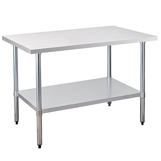 Stainless Steel Work Table 30 x 48 Inch, NSF Commercial Prep Table with Undershelf, Heavy Duty Food Prep Workstation