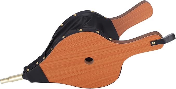 Wood Fireplace Bellows, Large Wood Air Blower with Cast Nozzle and Hanging Strap, Premium Solid Wood Construction for Outdoor Camping, BBQ, and Fireplace Use