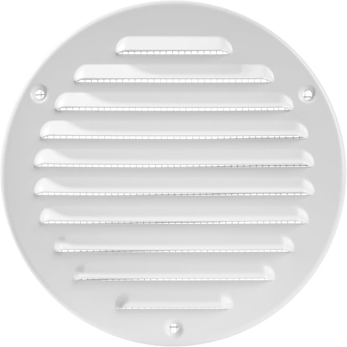 White Metal 5'' Inch Round Ventilation Grille - Inside/Outside use - (Grille: 5''Ø/Cover Area: 6.25''Ø) - Air Vent Louver - Available 4 Sizes / 2 Types / 1 Color.