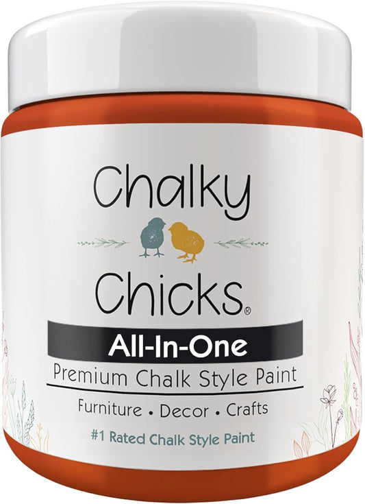 Chalky Chicks All-in-One Chalk Paint for Furniture or Cabinet - 8 Fl Oz - Matte Finish Pumpkin Pie Orange for Metal, Wood Furniture Paint - No Sanding All-in-One for Home Decor & Crafts, USA Made