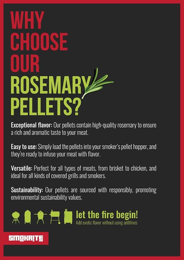 SMOKRITE Rosemary Wood Pellets for Smoker Grills, All Natural Hard Wood BBQ Pellets for Outdoor Grills, Smoke, Roast, Burns Up to 30 Hours of Smoking 0.5 kg