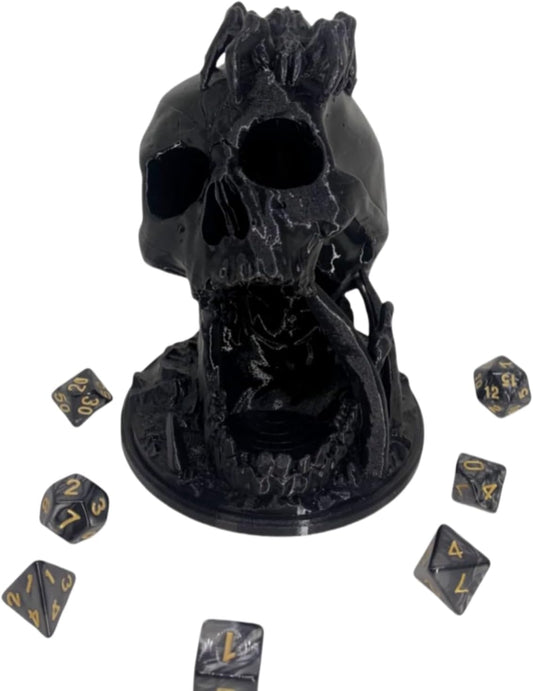 Skull Dice Tower Dungeons and Dragons RPG abletop Roleplaying Game Jail D&D (Random 7PCS D20 Dice Set Included) Black