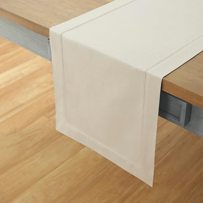 Solino Home Linen Table Runner 144 Inches Long - Cotton Linen Hemstitch Extra Long Table Runner 14 x 144 Inch for Spring, Easter