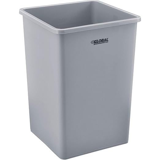 Global Industrial Square Plastic Garbage Can, 35 Gallon Capacity, Indoor/Outdoor Rated, 19-1/2"W x 19-1/2"D x 27-4/5"H, Utility Trash Can, No Lid, Gray