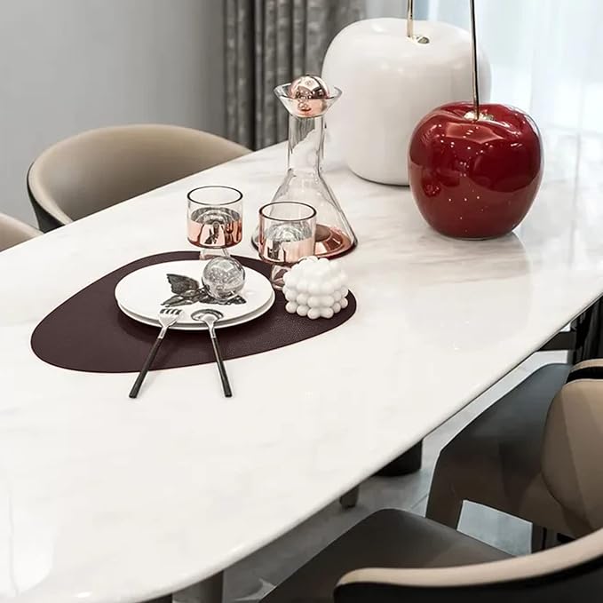 Herda Brown Placemats Set of 6 Round Faux Leather Non-Slip Place Mats Wipeable Washable Placemats Heat Resist Placemats for Round Table for Kitchen Dining Patio Easy to Clean