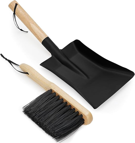 Fireplace Shovel & Brush Set, Large Ash Shovel and Hearth Brush with Wooden Handle, Fireplace Tools Set, Metal Brush Pan Set, Fireplace Tools, Firepit Tools, Fire Pit Accessories for Outside
