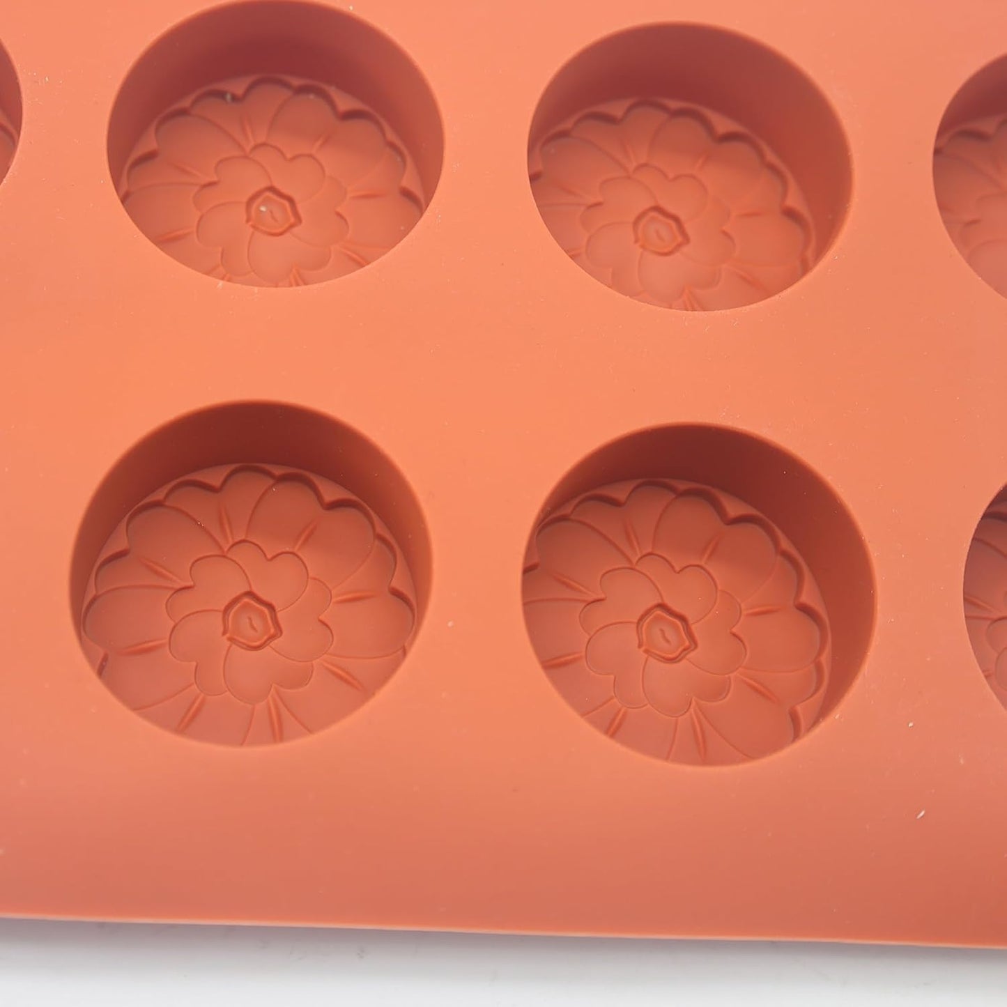 X-Haibei Flower Round Circle Silicone Mold - 8 Cavity for Soap Making, Lotion Bars, Wax, Resin - Floral Detailed Design, Food Grade Flexible Mold for DIY Craft & Cold Process - 3oz Per Cavity