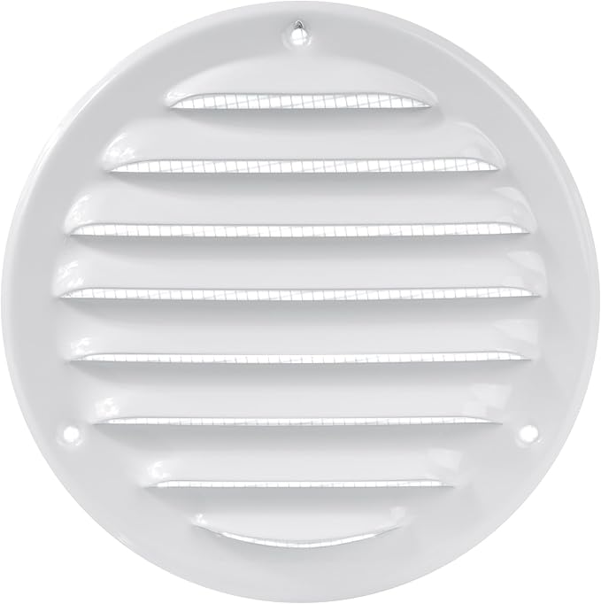 Repa Market 4 Inch (Opening Dimensions) Round Air Vent Cover/White Galvanized Steel Louvered Grill Cover with Mesh Screen/Wall or Ceiling Vent/HVAC Register for DIY Home Improvement