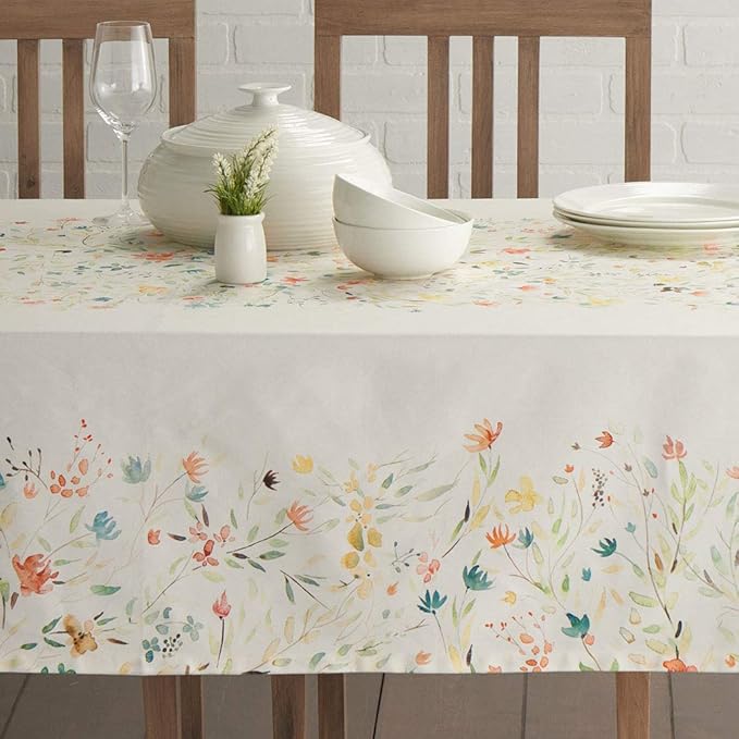 Maison d' Hermine Table Cloth Rectangle Table 100% Cotton 60 x 108 Inches Tablecloth Reusable Decorative Everyday Use for Dining Room, Farmhouse, Home, Party, Festive & Wedding Spring Summer - Colmar