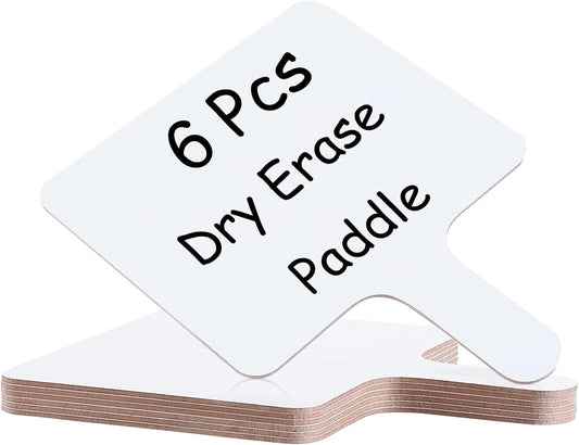 6 Pcs Dry Erase Answer Paddle 7 x 9 Inch Handheld Wooden White Board Double Sided Dry Erase Small Whiteboards for Students Classroom Games Party Auction Paddles for Bidding Meeting Voting(6)