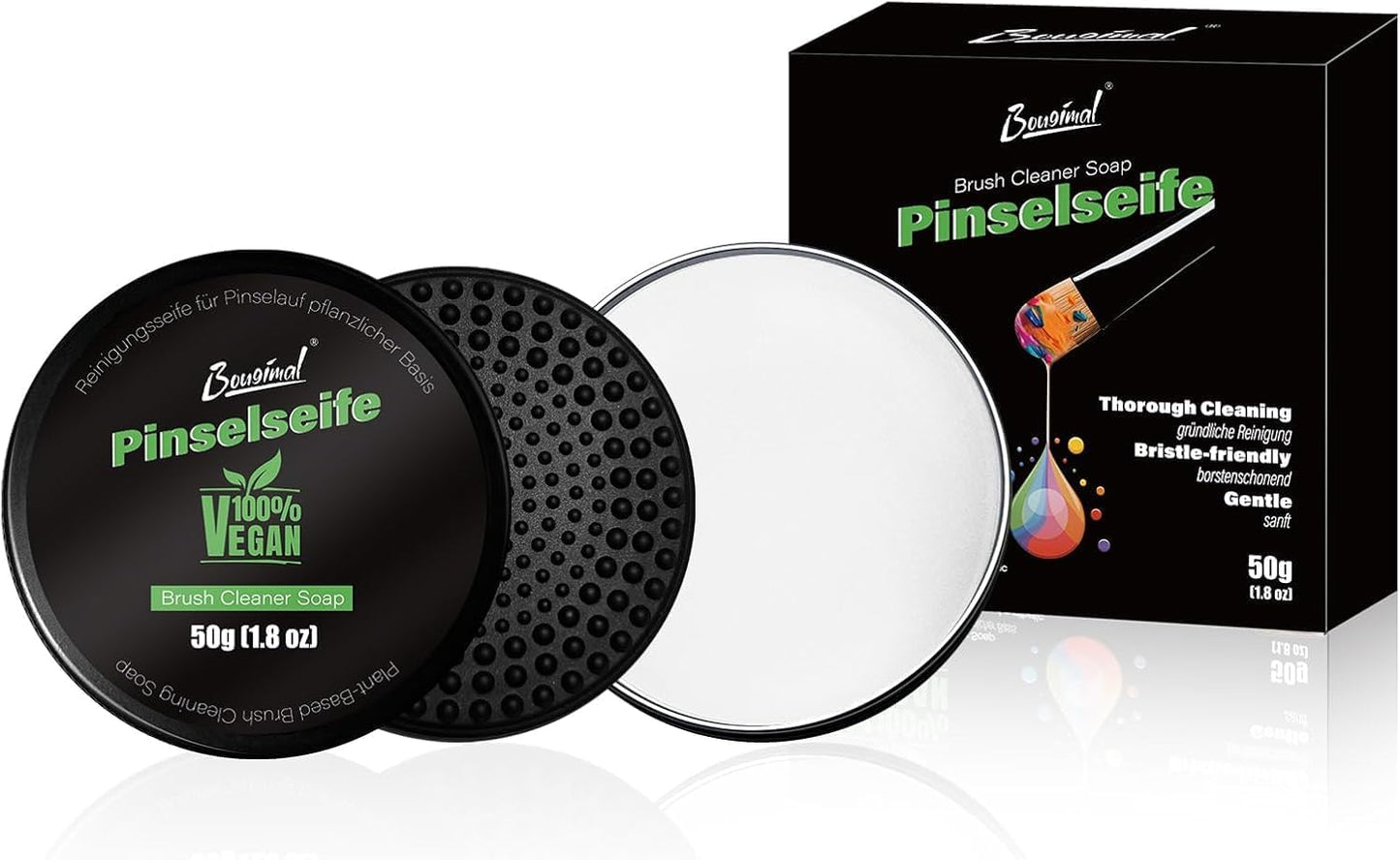 Bougimal Paint Brush Cleaner Soap, Artist Series, Solvent Free Natural Vegetable Glycerin Paint Brush Cleaner for Cleaning Oil Paint Brushes, Acrylic Paint Brushes, Watercolor Brushes