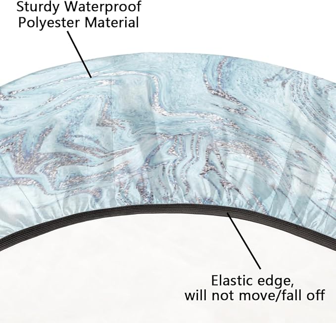 Blue Silver Marble Pattern Round Table Cloth Cover, Elastic Edge Waterproof Wipeable Tablecloths 36"-42" Polyester Tablecloth for Party Restaurant Banquet Holiday Camping Outdoor Picnic
