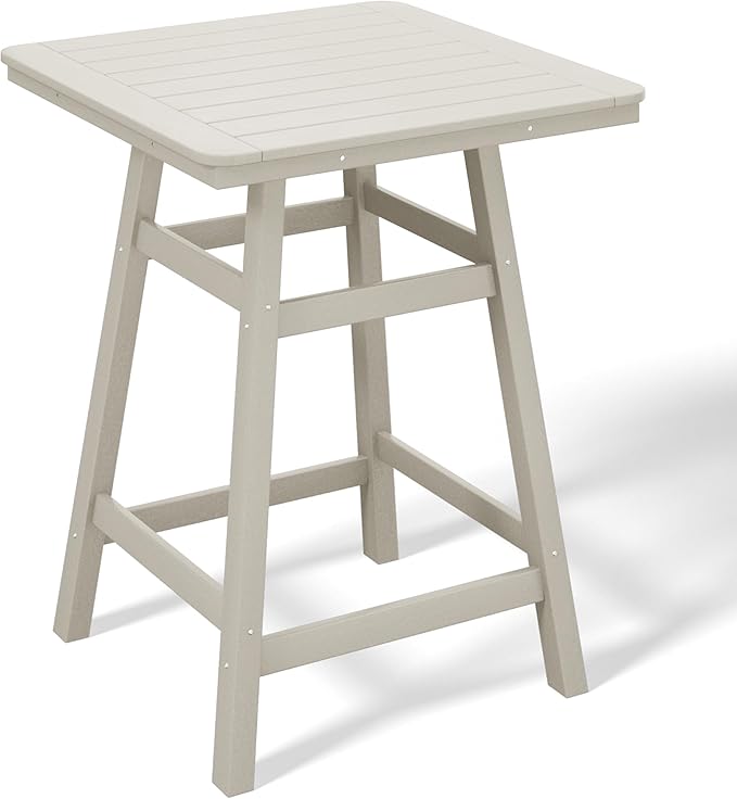 Costaelm Outdoor Bar Table, 37" Counter Height Square Patio Cocktail Bar Table with Umbrella Hole, Patio Bistro Dining Pub Table for Front Porch Deck Backyard Garden, Sand