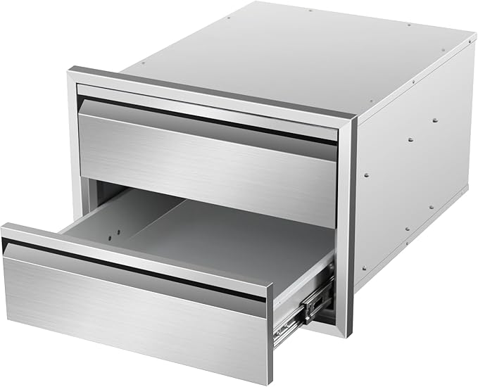 Outdoor Kitchen Drawers 18" W x 13" H x 21" D Stainless Steel Double Drawers with Hidden Handle for BBQ Island, Patio Grill Station & Outdoor Kitchen Cabinets