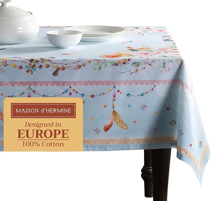 Maison d' Hermine Table Cloth Square Table 100% Cotton 60 x 60 Inches Tablecloth Reusable Decorative Everyday Use for Dining Room, Farmhouse, Home, Party, Festive & Wedding Spring Summer - Ibiza