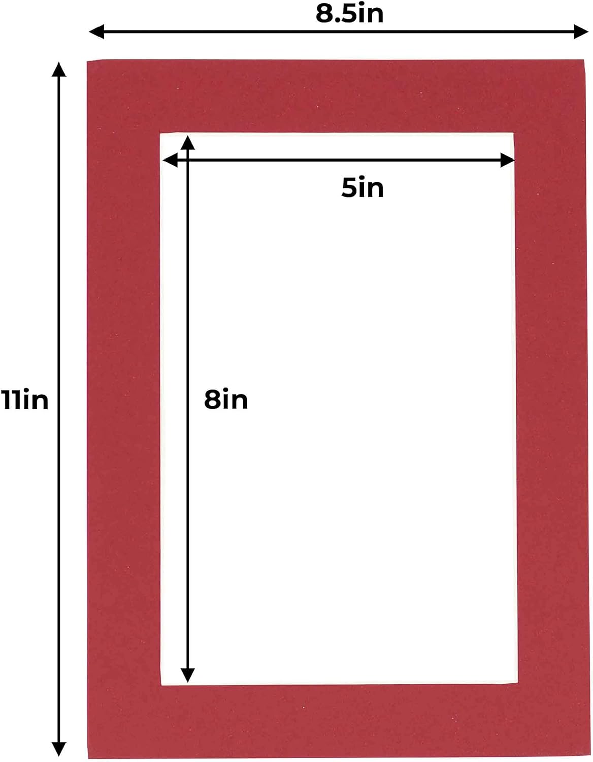 5.5x8.5 Mat for 8.5x11 Frame - Precut Mat Board Acid-Free Deep Red 5.5x8.5 Photo Matte For a 8.5x11 Picture Frame, Premium Matboard for Family Photos, Show Kits, Art, Picture Framing, Pack of 1 Mat