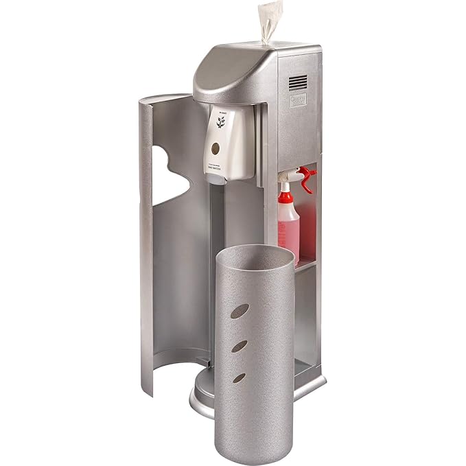Zogics All-in-One Cleaning Station – Complete Cleaning Station with Wipes Dispenser, Gel Dispenser, Trash Can and Storage, Silver (1 Station)