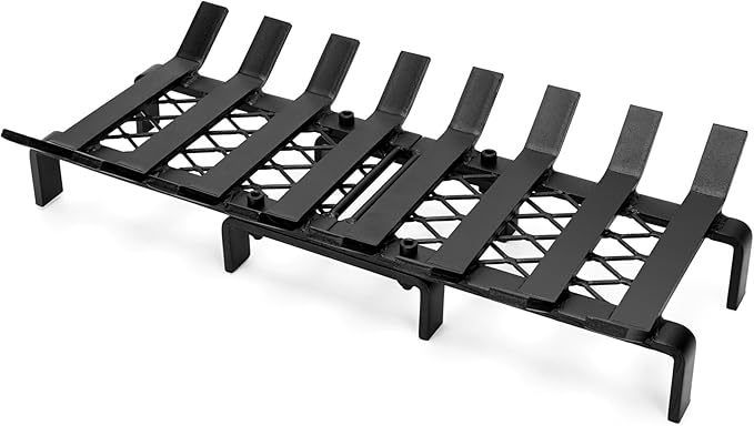 20" Fireplace Grate with Ember Retainer, Wood Stove Grate Rack, Heavy Duty Solid Steel 8-Bars Firewood Holder, Easy-Assembly Fire Grate for Indoor Hearth Outdoor Firepit - Matt Black