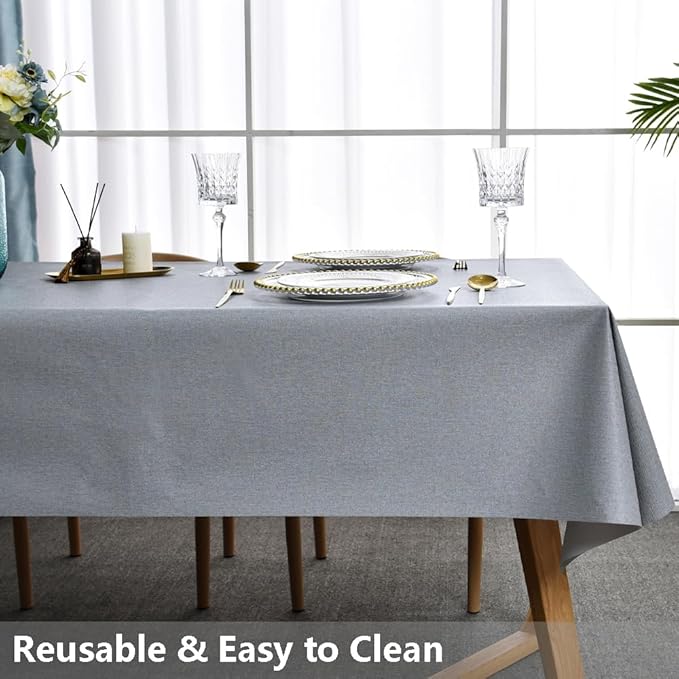 TruDelve Plastic Table Cloth for Rectangle Tables Grey Vinyl Tablecloth Waterproof Wipeable Oilcloth Tablecloths for Parties Dining Table Cover (54'' x 72'', Pure Gray)