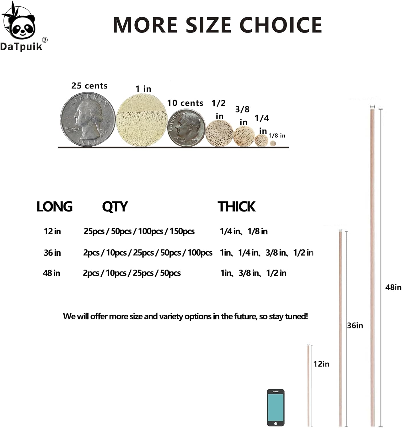 1 x 36 Inch 2 PCS Dowel Rods Wood Sticks Wooden Dowel Rods - Unfinished Bamboo Sticks - for Crafts and DIYers