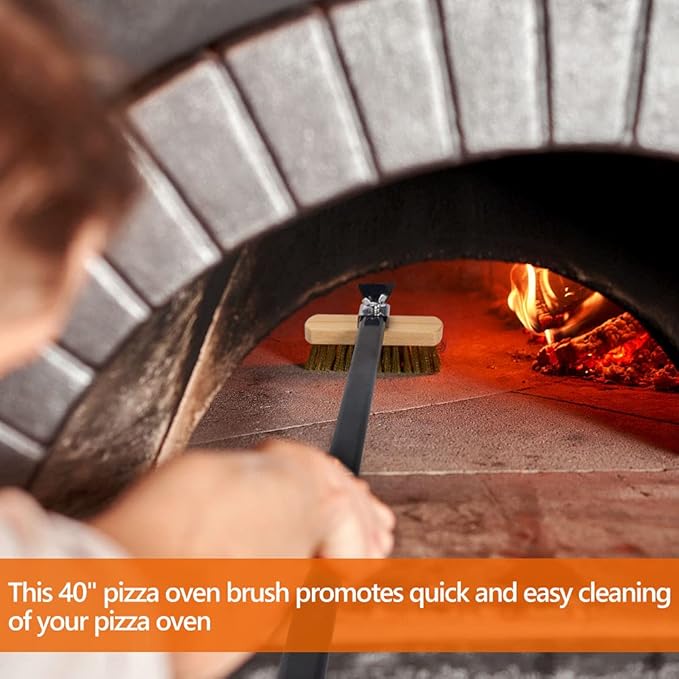 Pizza Oven Brush with Scraper Brass Bristles Pizza Brush for Pizza Oven 40.5”Pizza Stone Brush…