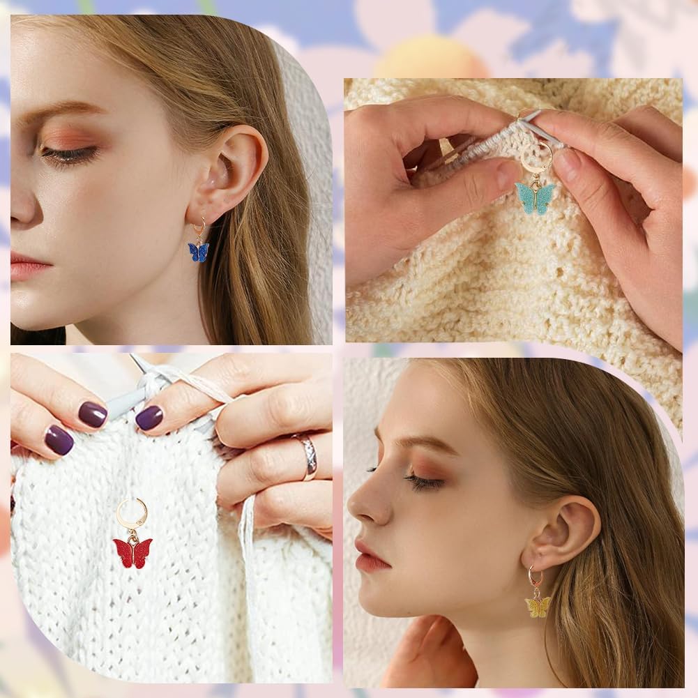 SUNNYCLUE 1 Box 16Pcs 8 Colors Knitting Crochet Markers Knitting Markers Charms Spring Butterfly Crochet Leverback Charms for Weaving Sewing Needleworks Women Adults DIY Supplies