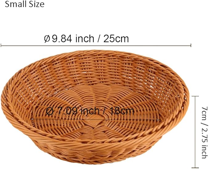 RT&BS 2pcs Round Wicker Bread Basket, Christmas Food Baskets, Eco-Friendly Sturdy Stackable Fruit Basket for Kitchen, Store, Restaurant, Party (Brown, S)