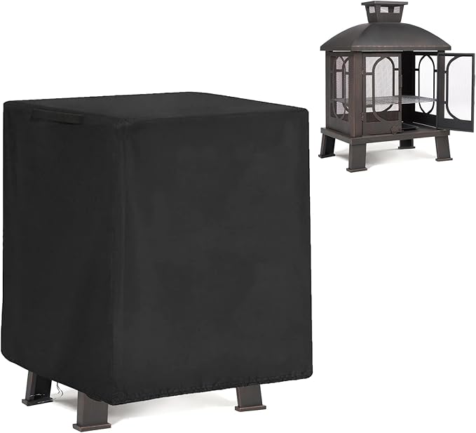 POMER Fire Pit Cover for Panovue Chiminea Fire Pit 45",Waterproof and Uv-resistant Patio Outdoor Fireplace with Drawstring Cord All Season Protection - 32"Lx23"Wx40"H