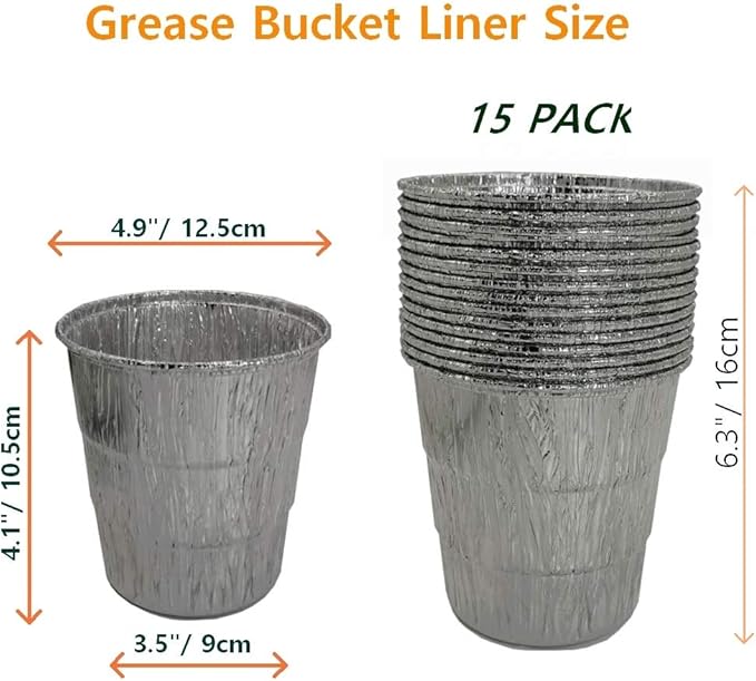 Firsgrill Grease Bucket Liners Replacment Traeger, Z Grill, Green Mountain Pellet Wood Smoker (15, Liners)
