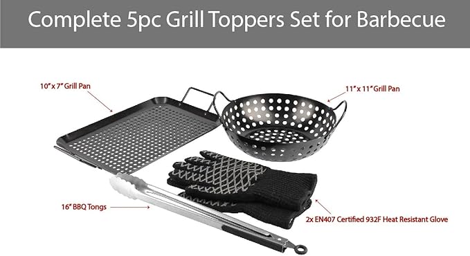 Grill Topper BBQ Grilling Matte Black Pan/Tray 5-Pcs Value Pack