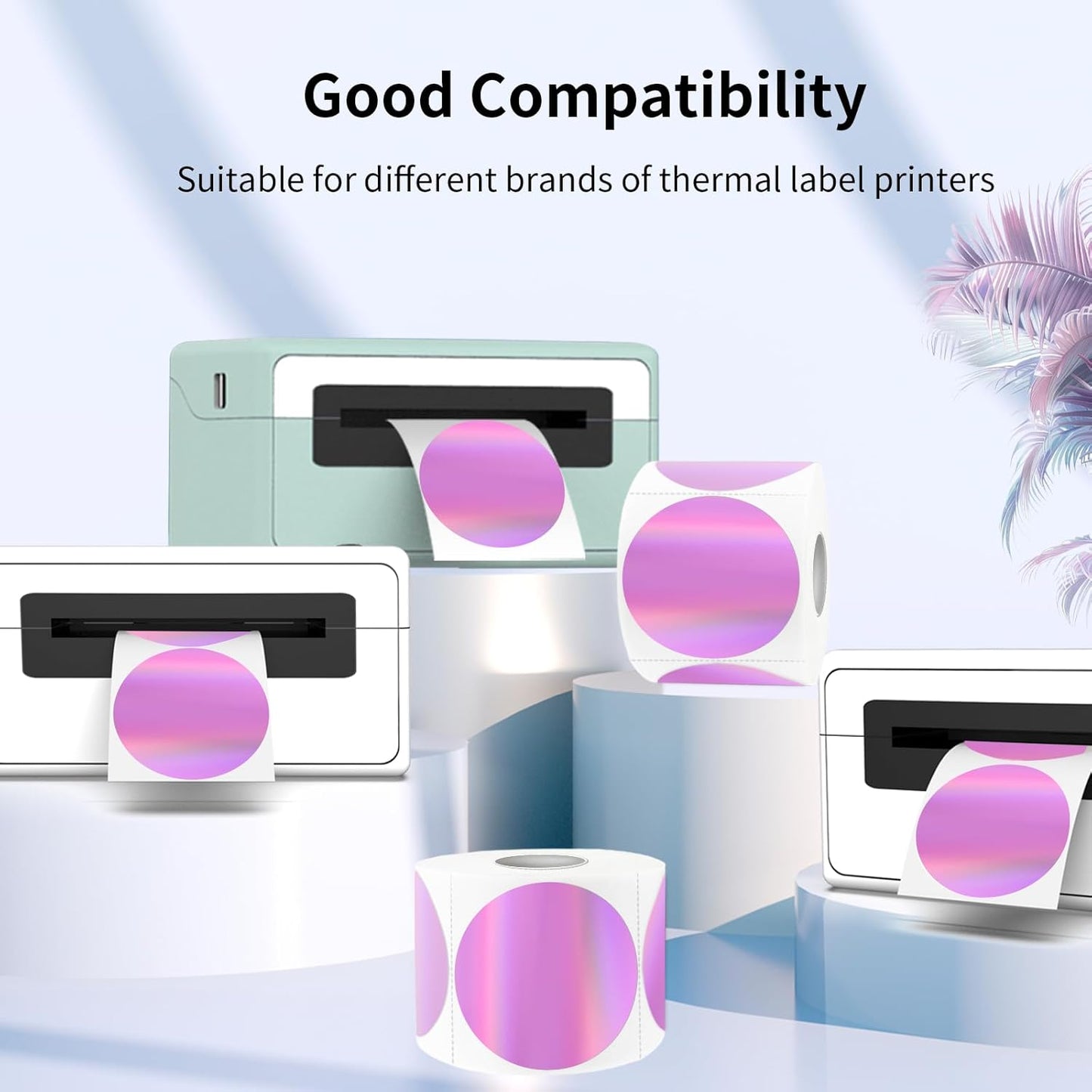 3" Holographic Direct Thermal Label Stickers, Round Printable Rainbow Glitter Thermal Printer Sticker Labels for Gift Wrapping, Self-Adhesive DIY Custom Logo Design- Holographic Pink