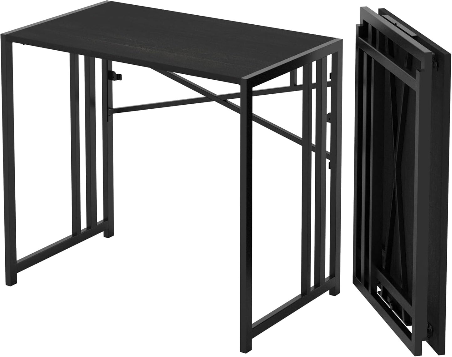 Narrow Folding Computer Desk 35 inch, Writing Gaming Computer Desk for Small Spaces, No Assembly Required Small Office Table, Black