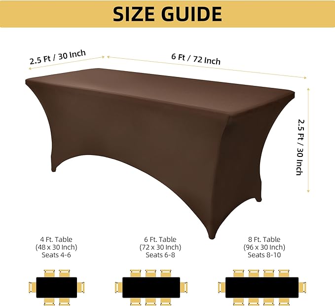2-Pack 6ft Spandex Table Covers for Rectangle Standard Folding Tables - Wrinkle Resistant Stretch Tablecloths - Ultimate Fitted Table Protector for Parties, Trade Shows, Banquet
