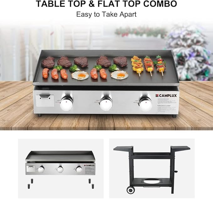 CAMPLUX Flat Top Griddle, Propane gas outdoor grill Griddle Cooking Station for Camping,BBQ,Tailgating or Picnicking, Stainless Steel, Silver, Black