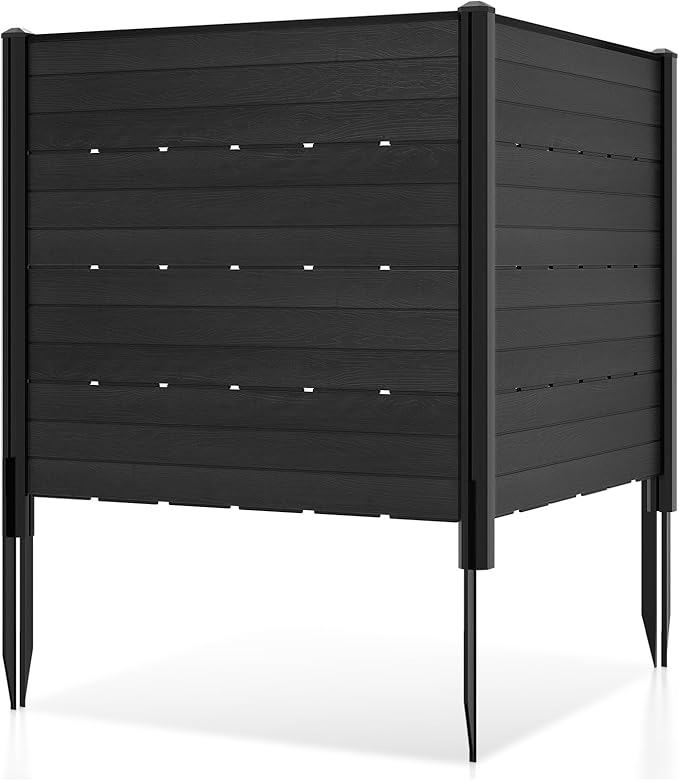 Giantex 2 Panels Air Conditioner Fence with 5 Stakes, 48''W x 45''H Outdoor Privacy Screen, HDPE Decorative Trash Can Enclosure, Freestanding Fences for Garden Lawn AC Unit Pool Pump, Black