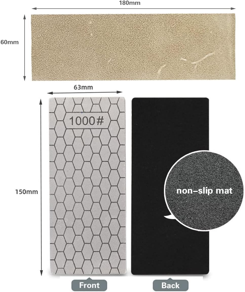 11 Pcs Diamond Sharpening Stone, with Angle Guide and Leather Strop, Knife Sharpener Stone Whetstone Honeycomb Surface Plate with Non-slip Base for Pocket Knives Scissors