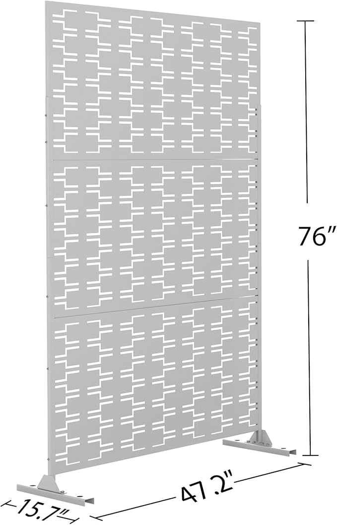 Elevens Free Decorative Privacy Screen with Stand, Outdoor Decor Privacy Fence Screen Metal Fence Panels, Outdoor Divider for Garden Patio Backyard, White-Brick (A-GE04009)
