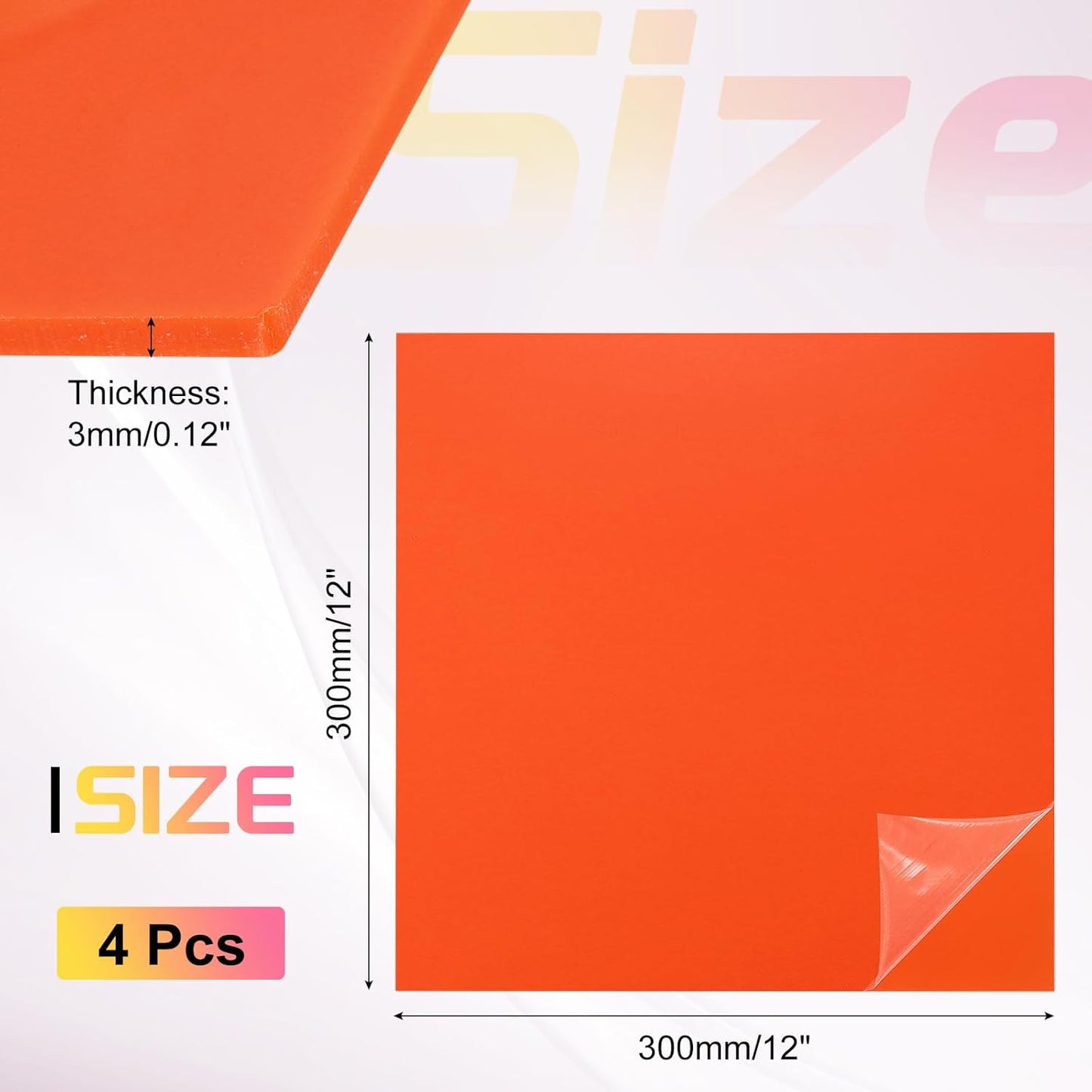 uxcell 4Pcs Acrylic Sheets 12x12 Inch Acrylic Panel 1/8 Inch-3mm Plastic Board for Picture Frames Sign Holders DIY Display Projects Craft, Orange