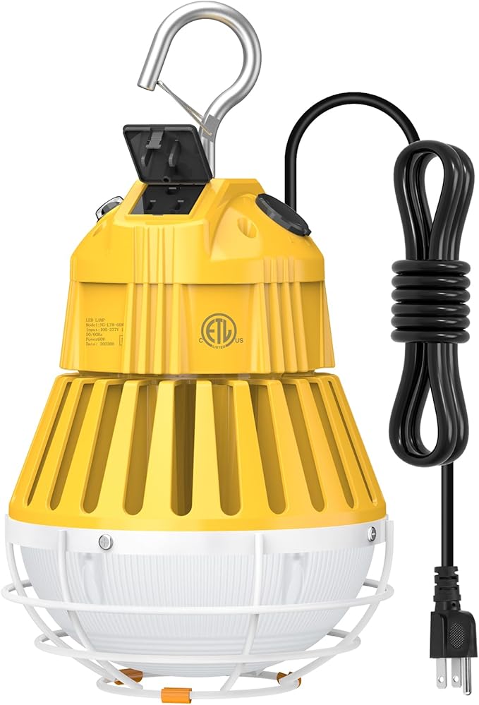 LED Temporary Work Light 100W, 13000LM 5000K Portable Hanging Construction Light with 10ft Cable Plug and Sturdy Hooks Linkable LED Work Light for Job Site Lighting, Workshop, Garage ETL Listed