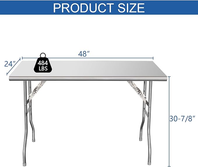 HARDURA Folding Stainless Steel Table 24X48 Inches with Legs NSF Commercial Portable Folding Prep Table for Restaurant Kitchen Home and Hotel