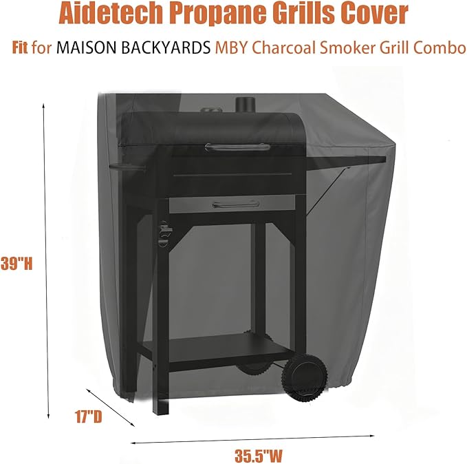Grill Cover for Maison BACKYARDS Charcoal Smoker Grill Combo, Waterproof Outdoor Propane Gas BBQ Grills Covers - 17" D x 35.5" W x 39" H