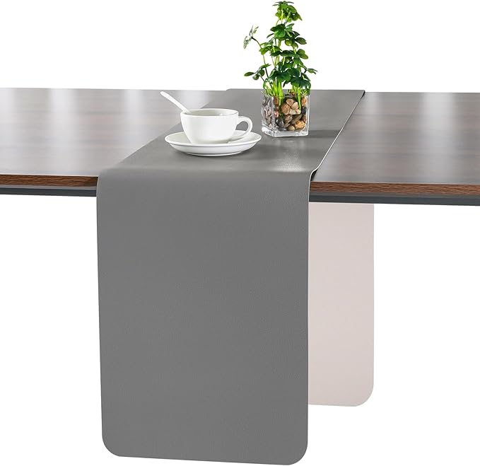 Myir JUN Table Runner Double Sided Vinyl Runner Table 55 Inch Long Runner for Table Washable Waterproof Non-Slip for Home Decorations Gray Beige,12 x 55 inch