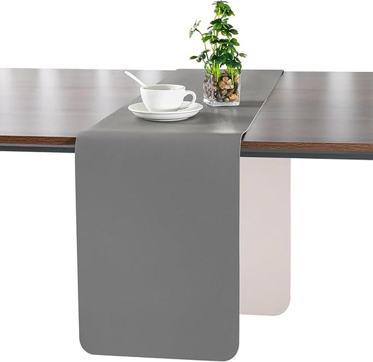 Myir JUN Table Runner Double Sided Vinyl Runner Table 55 Inch Long Runner for Table Washable Waterproof Non-Slip for Home Decorations Gray Beige,12 x 55 inch