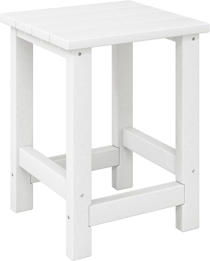 Costaelm Kids Outdoor Side Table, Small Patio HDPE Adirondack Square Table, Porch End Table for Outside Pool Garden, White