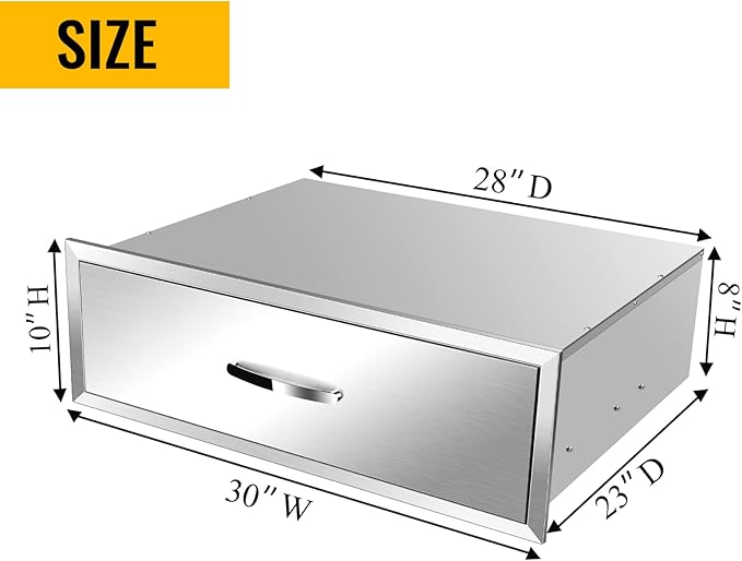 Outdoor Kitchen Drawers, Box Frame Style Flush Mount BBQ Drawer w/Stainless Steel Handle, BBQ Island Drawers For Patio Grill Station,Single Drawer